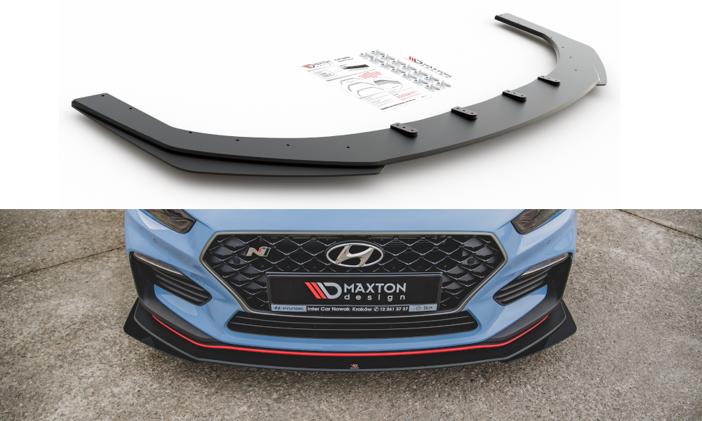 Maxton Design Robuste Racing Front Ansatz passend für + Flaps passend für Hyundai I30 N Mk3 Hatchback / Fastback schwarz Hochglanz