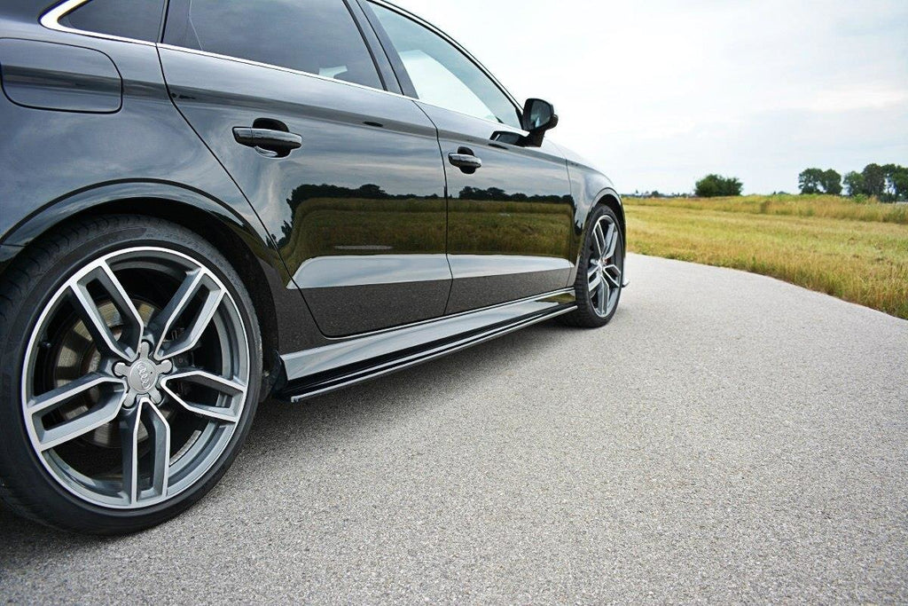 Maxton Design Seitenschweller Ansatz passend für Audi S3 / A3 S-Line 8V / 8V FL Limousine schwarz Hochglanz