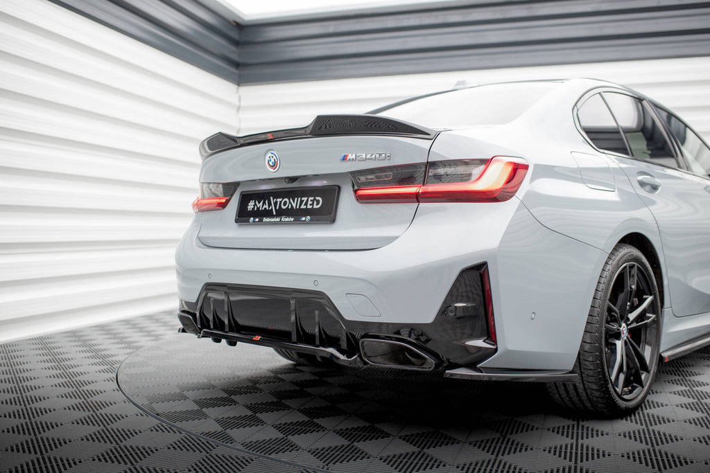 Maxton Design Mittlerer Diffusor Heck Ansatz DTM Look für V.1 BMW M340i G20 / G21 Facelift schwarz Hochglanz